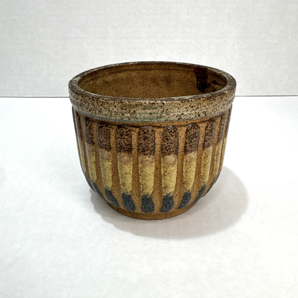 Vintage Mid-Century Art Pottery Planter Pot 3" Made in Japan Brown Multi